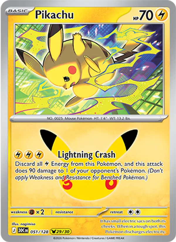 Pikachu (Basic Pokémon) (30C-051/128) (Pikachu Rare)
