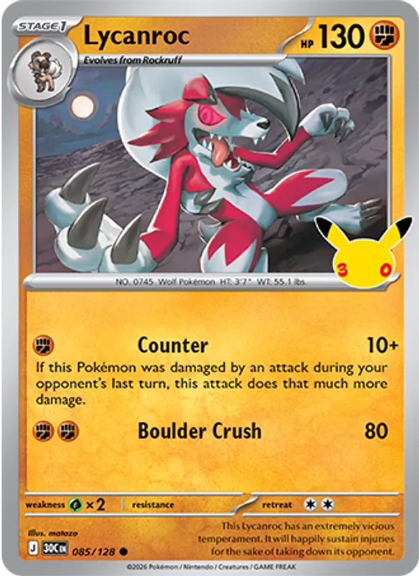 Lycanroc (Stage 1 Pokémon) (30C-085/128) (Common)