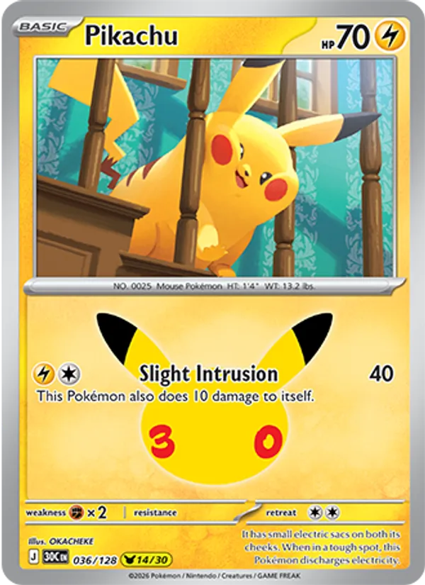 Pikachu (Basic Pokémon) (30C-036/128) (Pikachu Rare)