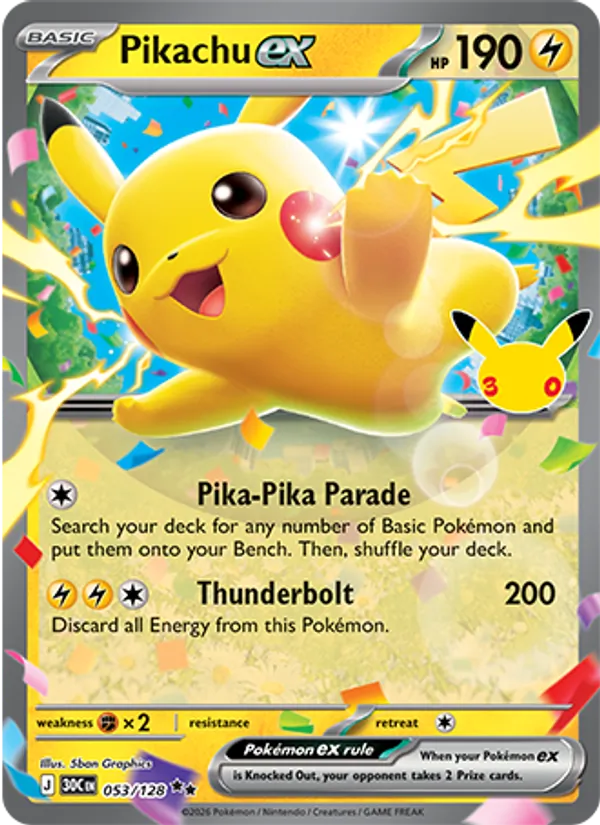 Pikachu ex (Basic Pokémon) (30C-053/128) (Double Rare)