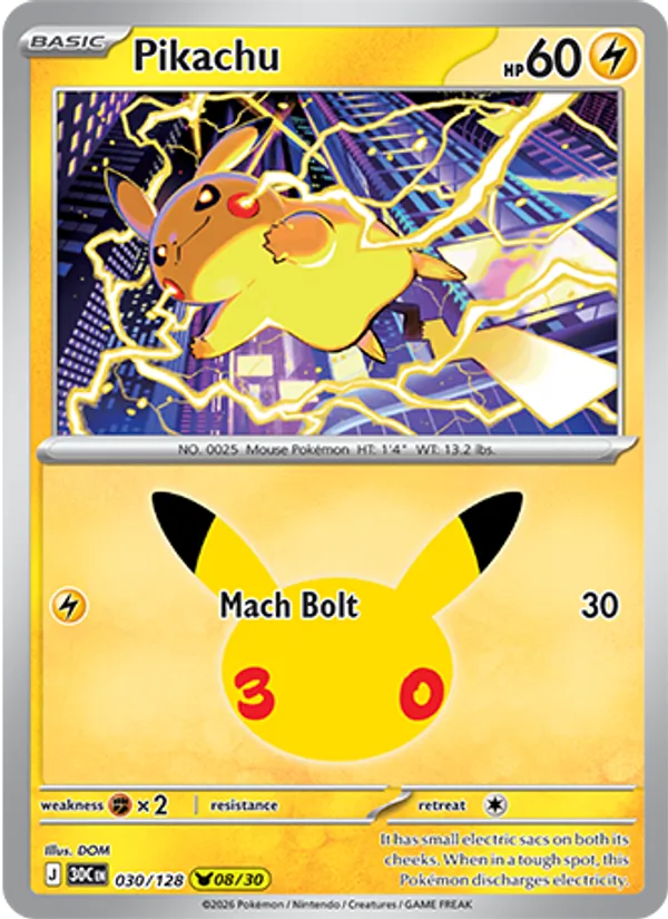 Pikachu (Basic Pokémon) (30C-030/128) (Pikachu Rare)