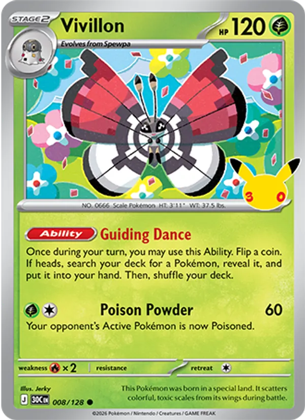 Vivillon (Stage 2 Pokémon) (30C-008/128) (Common)