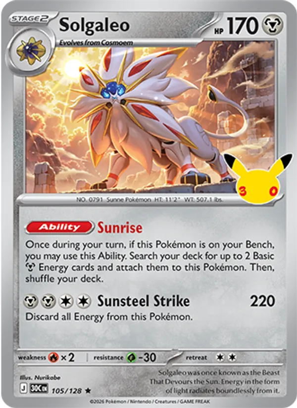 Solgaleo (Stage 2 Pokémon) (30C-105/128) (Rare)