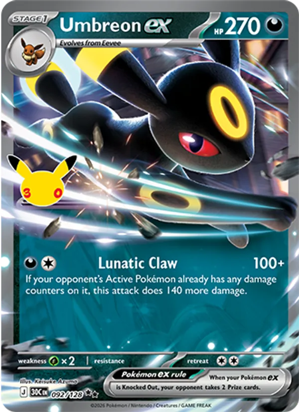 Umbreon ex (Stage 1 Pokémon) (30C-092/128) (Double Rare)