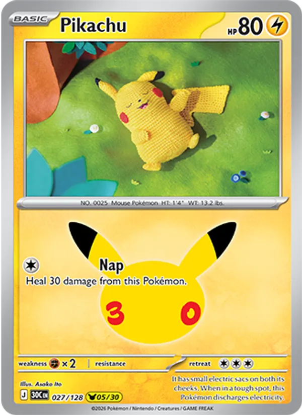 Pikachu (Basic Pokémon) (30C-027/128) (Pikachu Rare)
