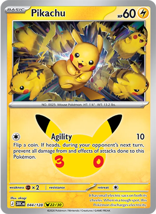 Pikachu (Basic Pokémon) (30C-044/128) (Pikachu Rare)