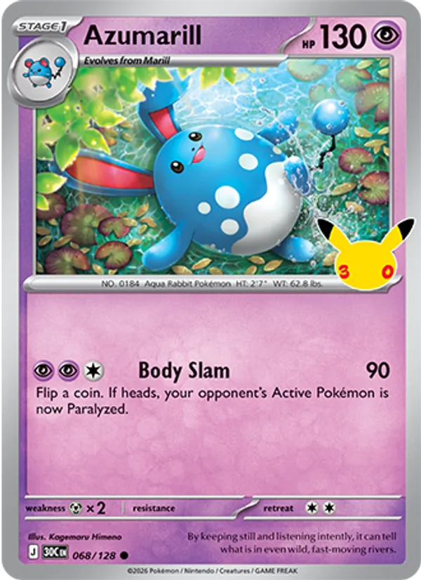 Azumarill (Stage 1 Pokémon) (30C-068/128) (Common)