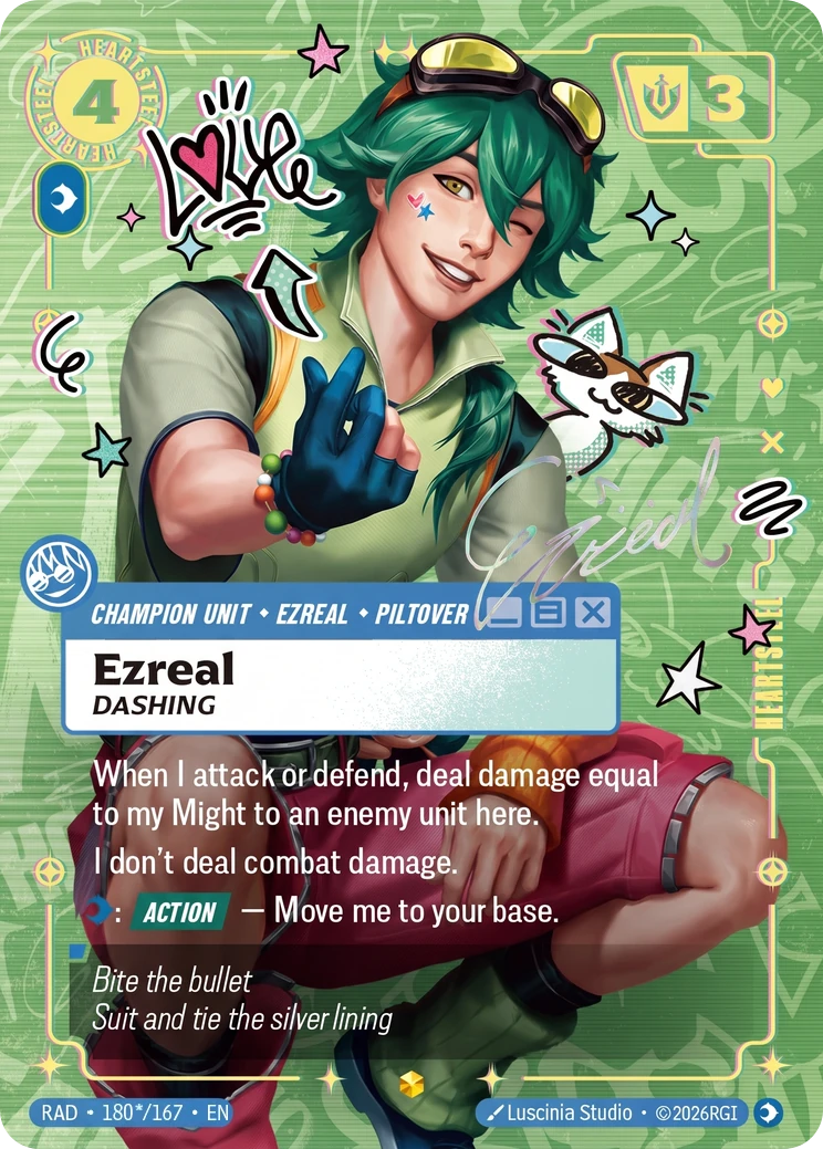 Ezreal, Dashing (Unit) (RAD-180*/167) (Showcase) (Alternate Art - Signature)